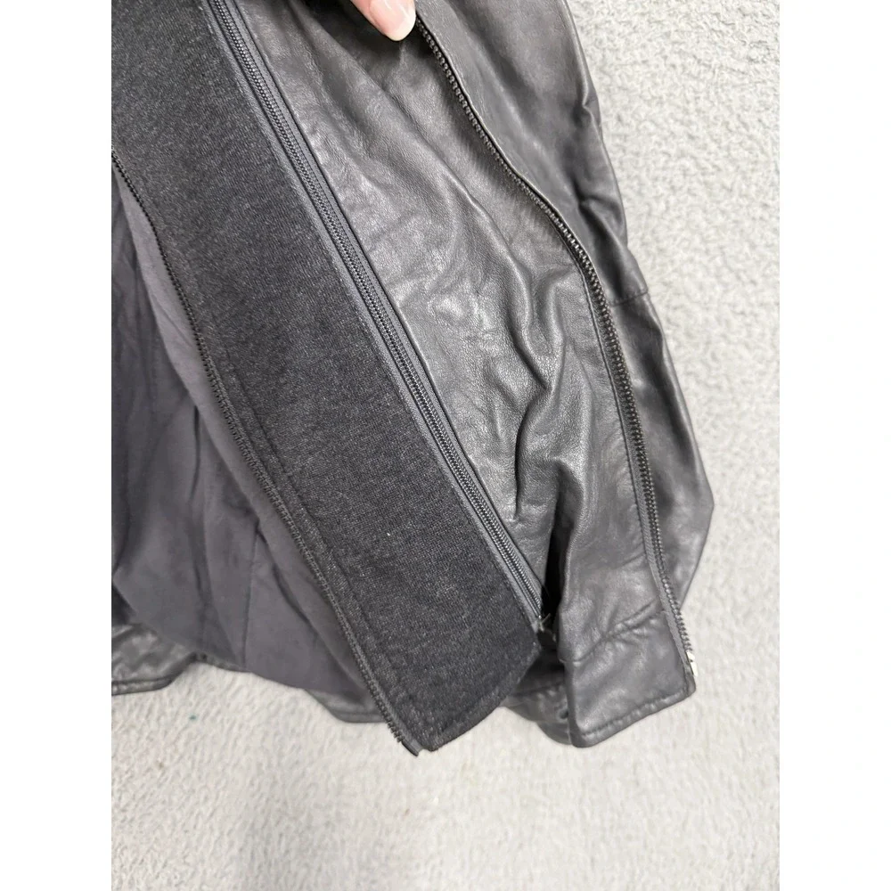 Kenneth Cole Reaction Jacket Mens 2XL Black Faux Leather Hooded Moto Zip‎ Bomber